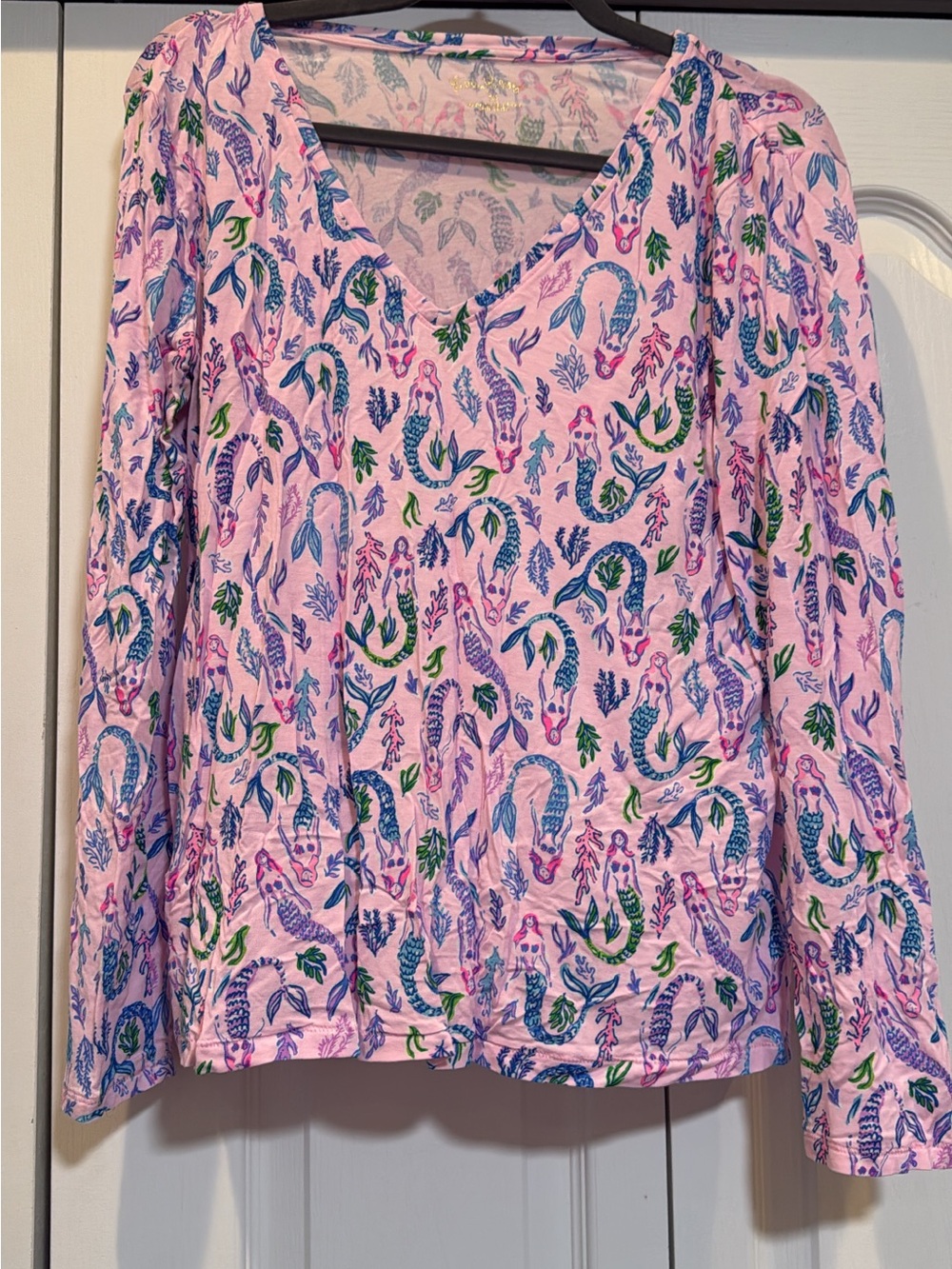 Lilly Pulitzer Pink Mermaids Print Long Sleeve Pajama Top